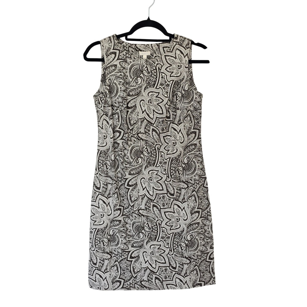 Talbots Shift Dress Women Petite P Brown White Paisley Floral Sleeveless Cotton‎